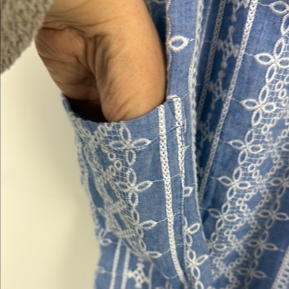 Fat Face The Serena Embroidered Blue Chambray Sleeveless Sundress Size Small - Picture 4 of 14